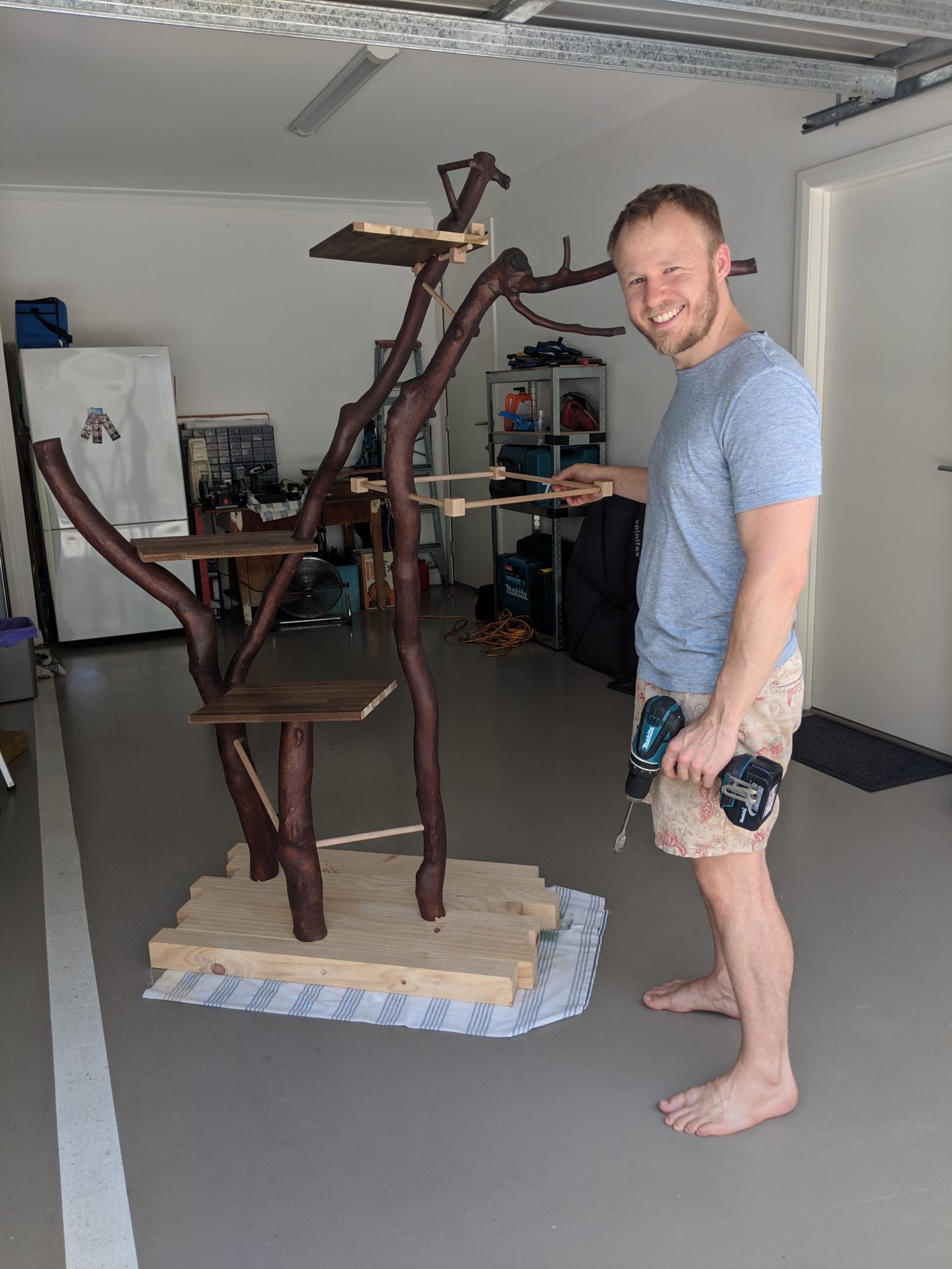 Martin Henrion constructs a gorgeous homemade cat tree with found materials